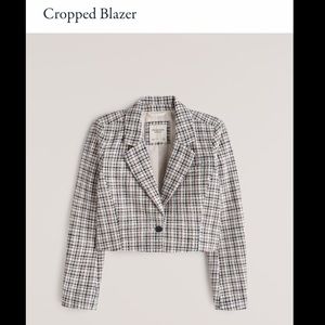 NWT❗️A&F Navy Plaid Cropped Tweed Blazer